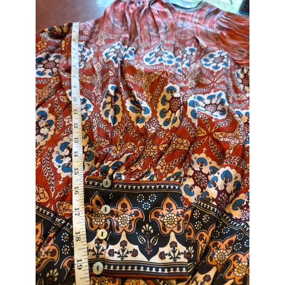 Anthropologie Tanvi Kedia Boho Mini Dress Size S Red-Orange Gradient Floral - Picture 5 of 8